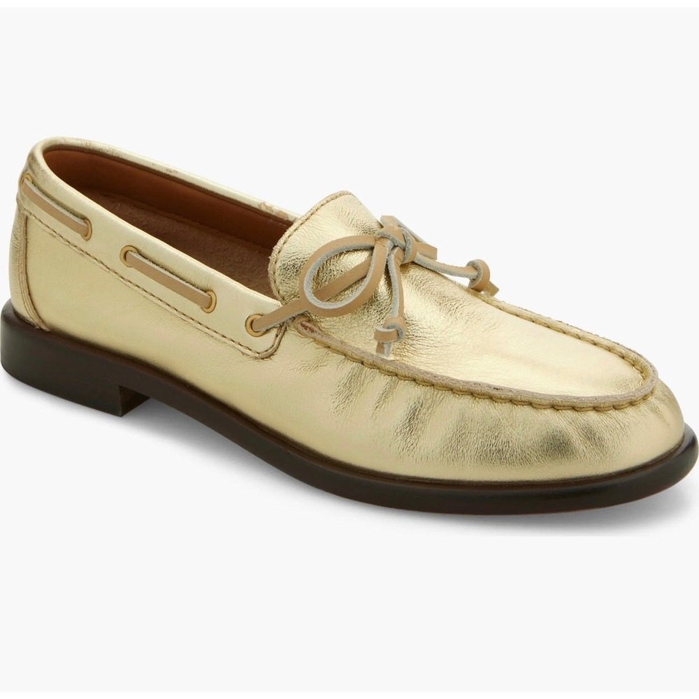 Rag & Bone Carter Gold Metallic Leather Boat Shoe Moccasin Loafers EU 36.5